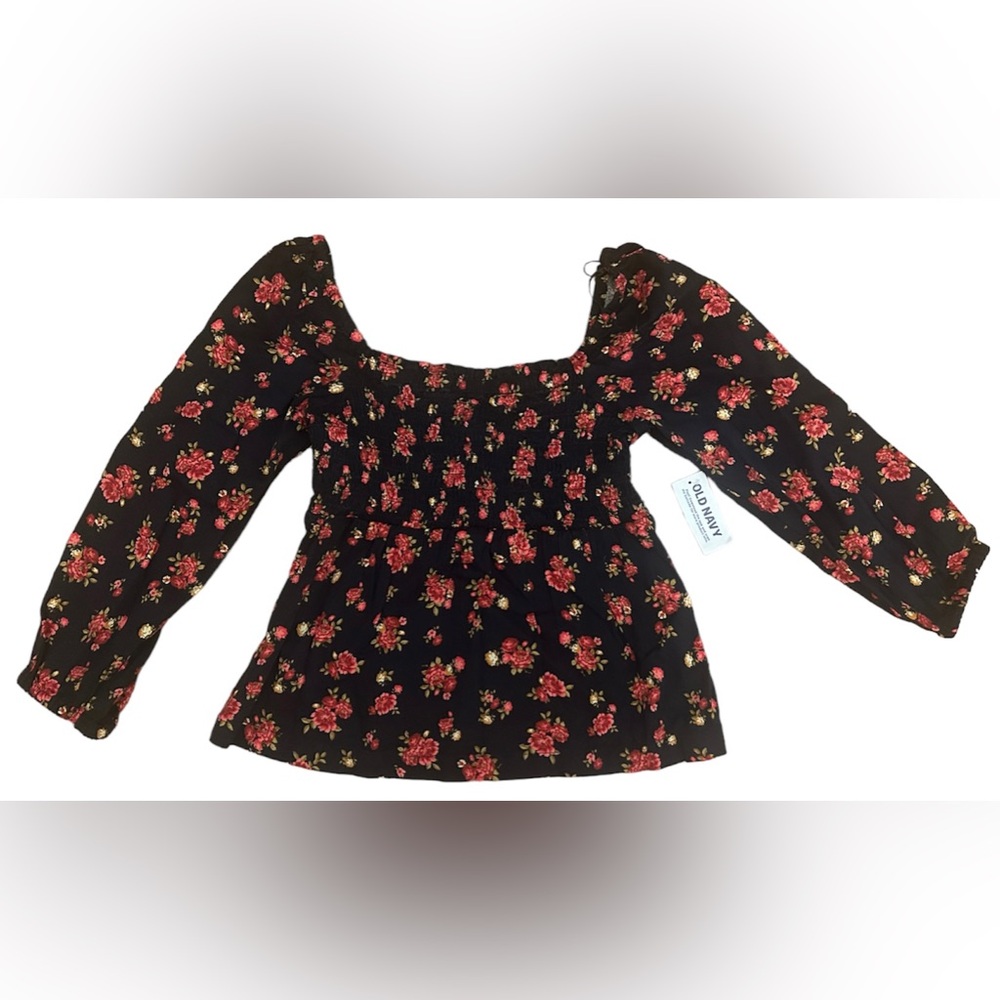 Old Navy Long sleeve floral shirt with smocked bodice, Girls 6/7